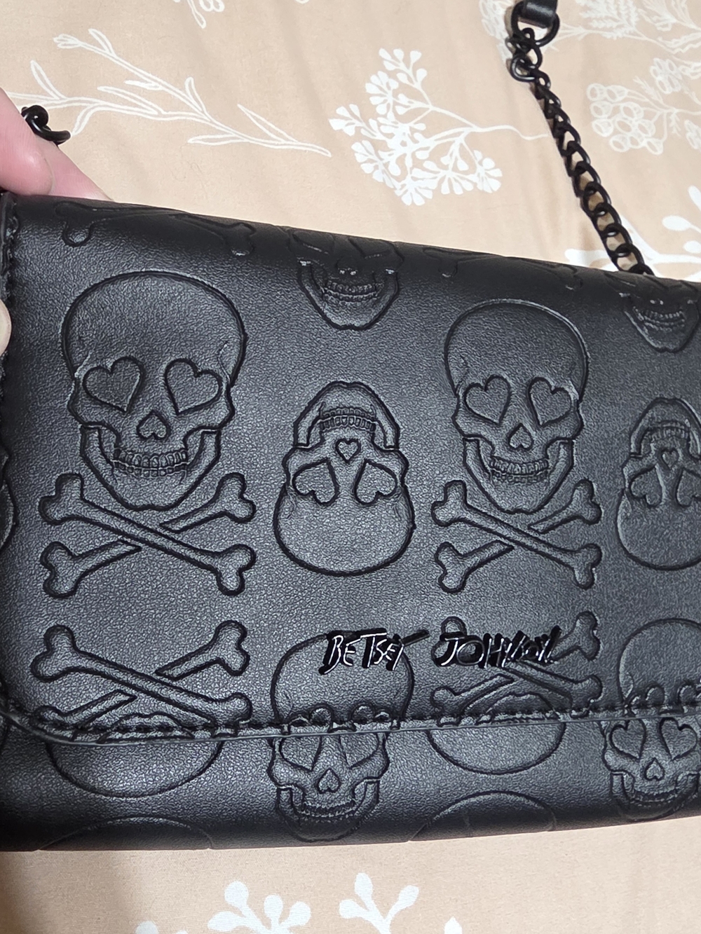Betsey Johnson Black Embossed Skull Crossbody Bag